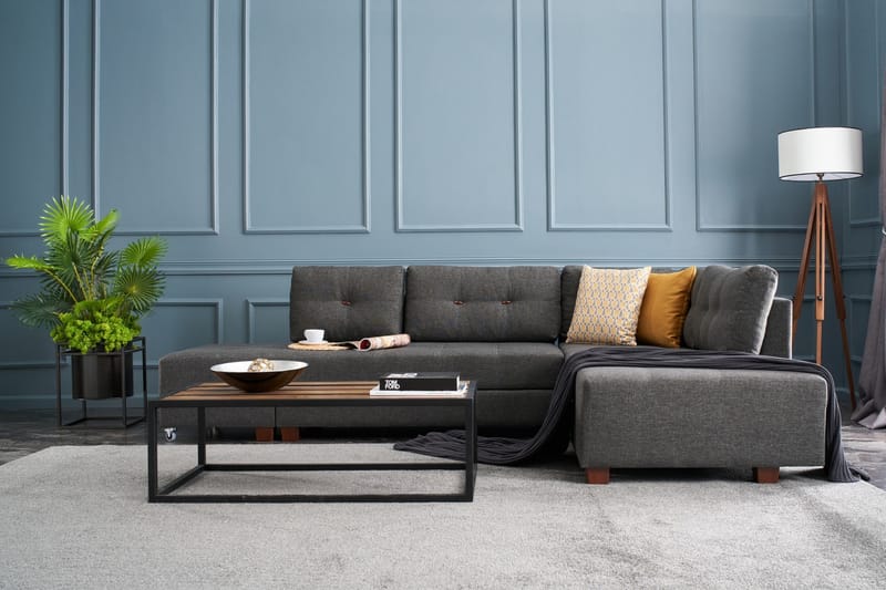 Sovesofa med sjeselong Kypros Høyre - Antrasitt / Svart - Møbler - Sofaer - Sovesofaer - Forovervendt sovesofa