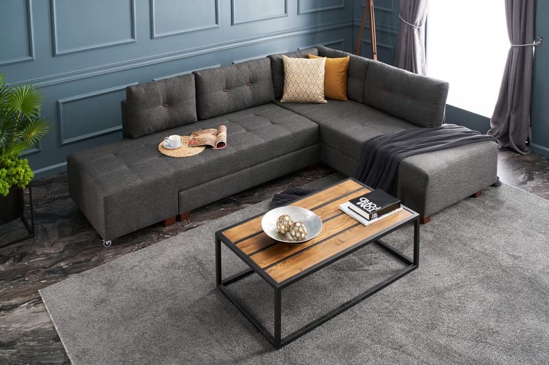 Sovesofa med sjeselong Kypros Høyre - Antrasitt / Svart - Møbler - Sofaer - Sovesofaer - Forovervendt sovesofa