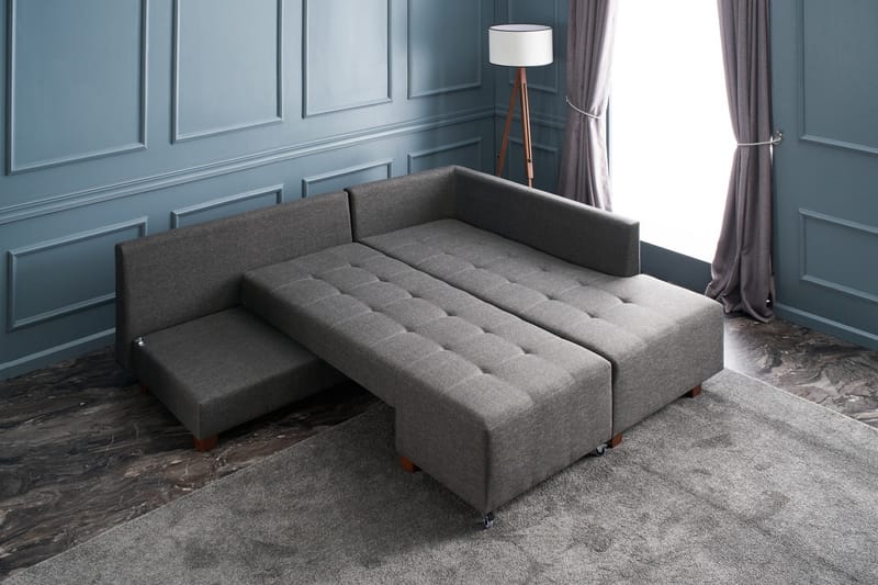 Sovesofa med sjeselong Kypros Høyre - Antrasitt / Svart - Møbler - Sofaer - Sovesofaer - Forovervendt sovesofa