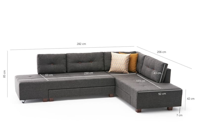 Sovesofa med sjeselong Kypros Høyre - Antrasitt / Svart - Møbler - Sofaer - Sovesofaer - Forovervendt sovesofa