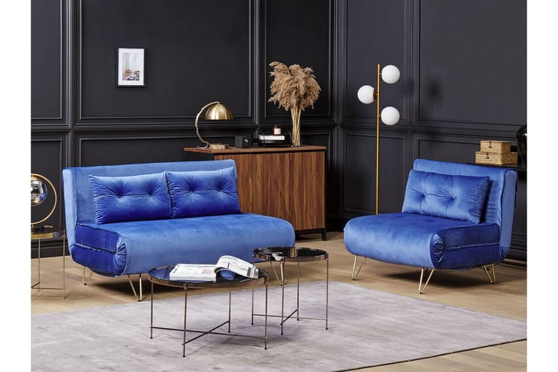 Sovesofa 1-seters fløyel marineblå VESTFOLD - Blå - Møbler - Sofaer - Sovesofaer - Forovervendt sovesofa