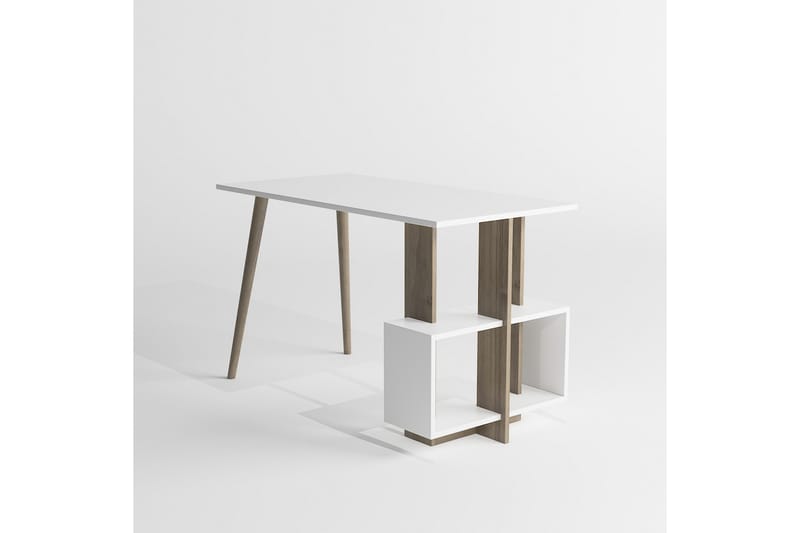 Skrivebord Lagomood Side 120 cm med Oppbevaring Hyller - Valnøttsbrun/Hvit - Skrivebord - Databord & PC bord