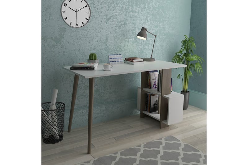 Skrivebord Lagomood Side 120 cm med Oppbevaring Hyller - Valnøttsbrun/Hvit - Skrivebord - Databord & PC bord