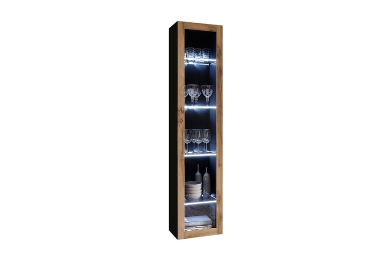 Vitrineskap Veria 30x40 cm Hvit LED - Natur/Svart - Vitrineskap