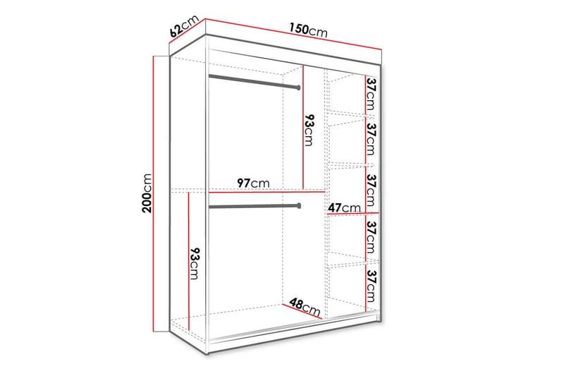 Garderobe med Speil Marmesa 150 cm Marmormønster - Svart - Garderober & garderobesystem
