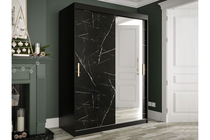 Garderobe med Speil Marmesa 150 cm Marmormønster - Svart - Garderober & garderobesystem