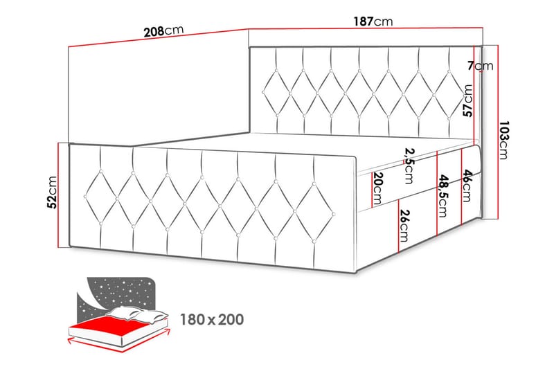 Kontinentalseng 187x216 cm - Rød - Senger med oppbevaring - Komplett sengepakke