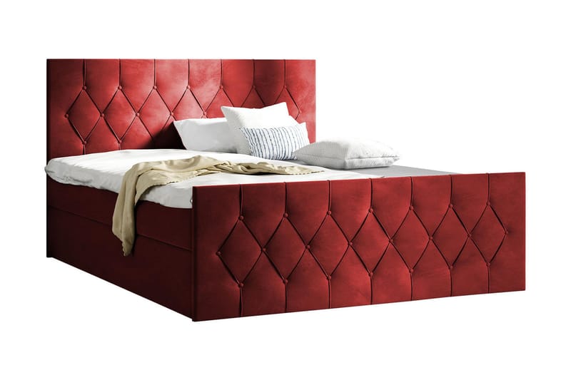 Kontinentalseng 207x216 cm - Rød - Komplett sengepakke - Senger med oppbevaring