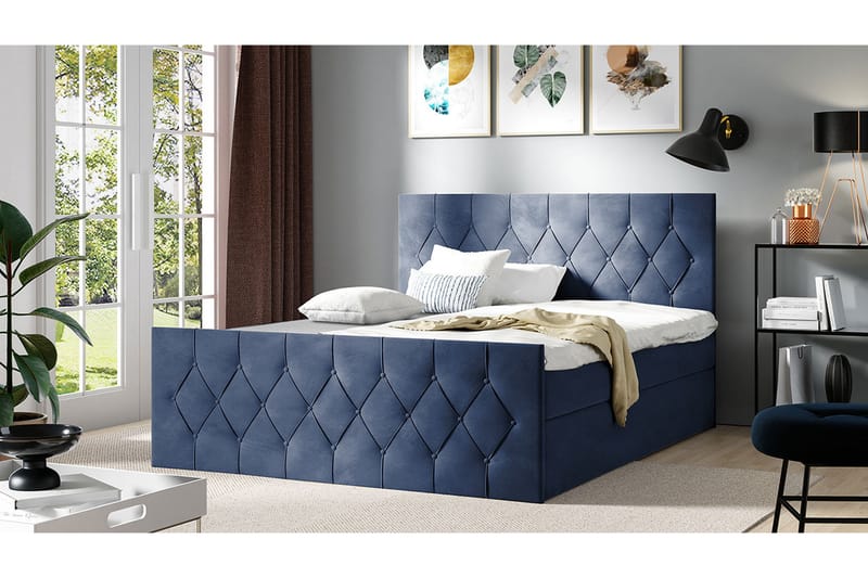 Kontinentalseng 147x216 cm - Blå - Komplett sengepakke - Senger med oppbevaring
