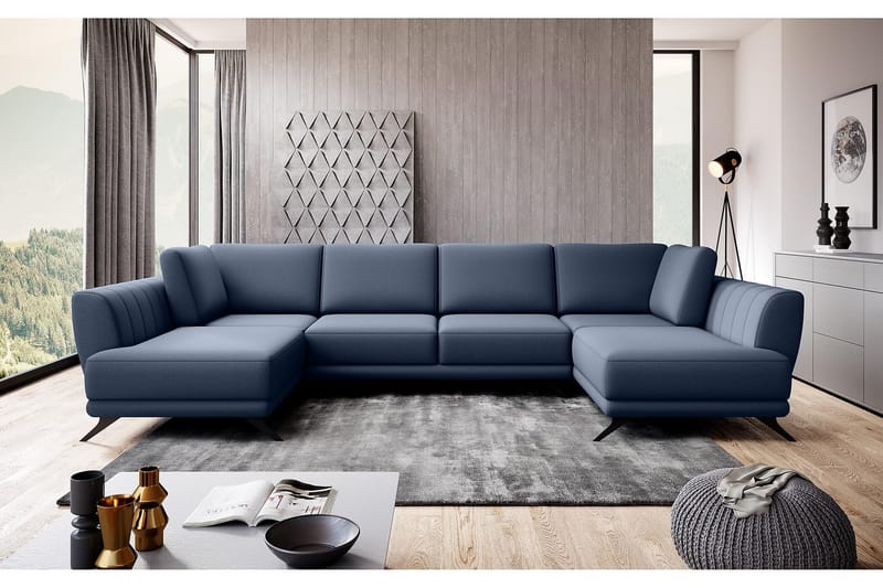 Sovesofa Dobbeltsjeselong Kazuma - Mørkeblå - Møbler - Sofaer - Sovesofaer - Langsgående sovesofa