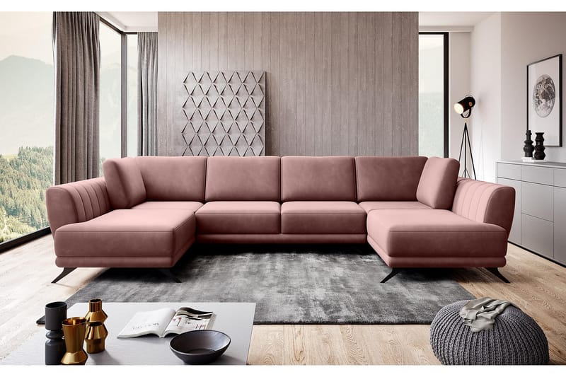 Sovesofa Dobbeltsjeselong Kazuma - Rosa - Møbler - Sofaer - Sovesofaer - Langsgående sovesofa