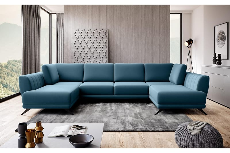Sovesofa Dobbeltsjeselong Kazuma - Blå - Møbler - Sofaer - Sovesofaer - Langsgående sovesofa