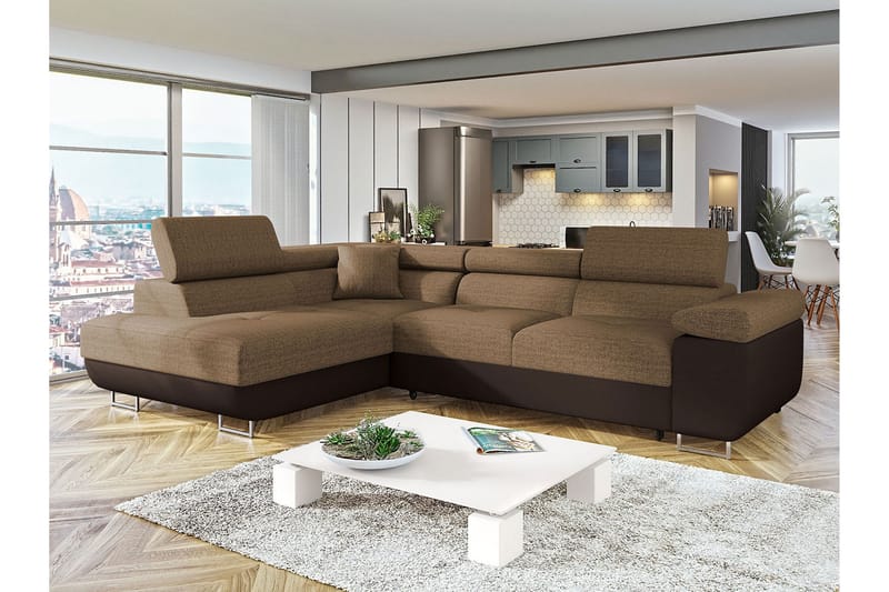 Sovesofa med sjeselong - Brun - Møbler - Sofaer - Sovesofaer - Langsgående sovesofa