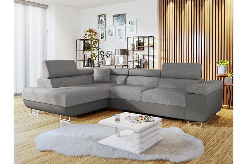 Sovesofa med sjeselong - Grå - Møbler - Sofaer - Sovesofaer - Langsgående sovesofa