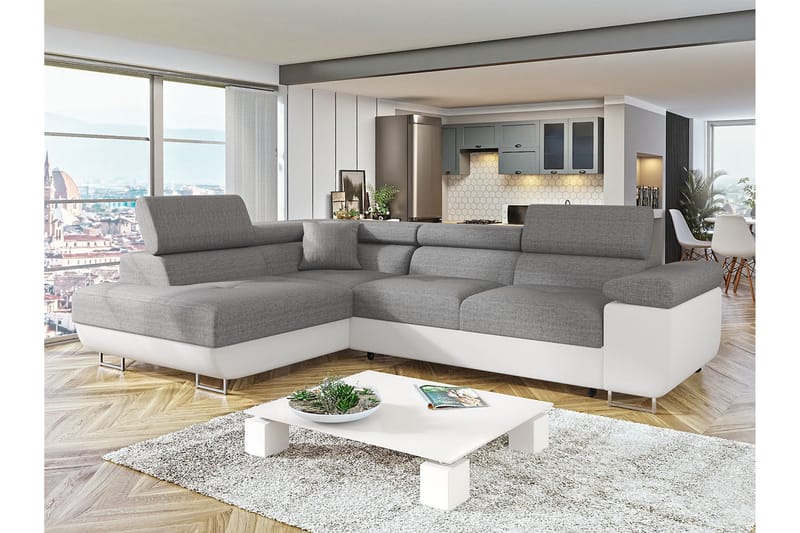Sovesofa med sjeselong - Grå - Møbler - Sofaer - Sovesofaer - Langsgående sovesofa