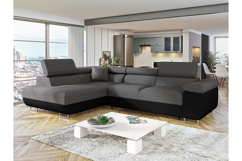 Sovesofa med sjeselong - Grå - Møbler - Sofaer - Sovesofaer - Langsgående sovesofa