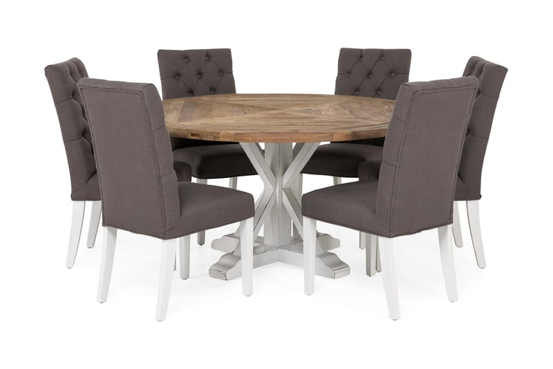 Spisegruppe Yorkshire Ø150 cm Rund Vintage Natur/Hvit/Grå - Spisegruppe