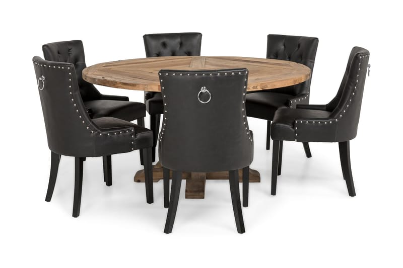 Spisegruppe Yorkshire 150 cm Rund med 6 Hermione Lenestol - Vintage Alm|Svart PU - Spisegruppe