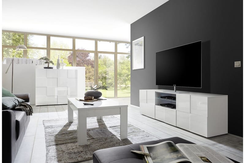 Highboard Tabor 121 cm - Hvit Høyglanslakk - Oppbevaringsskap