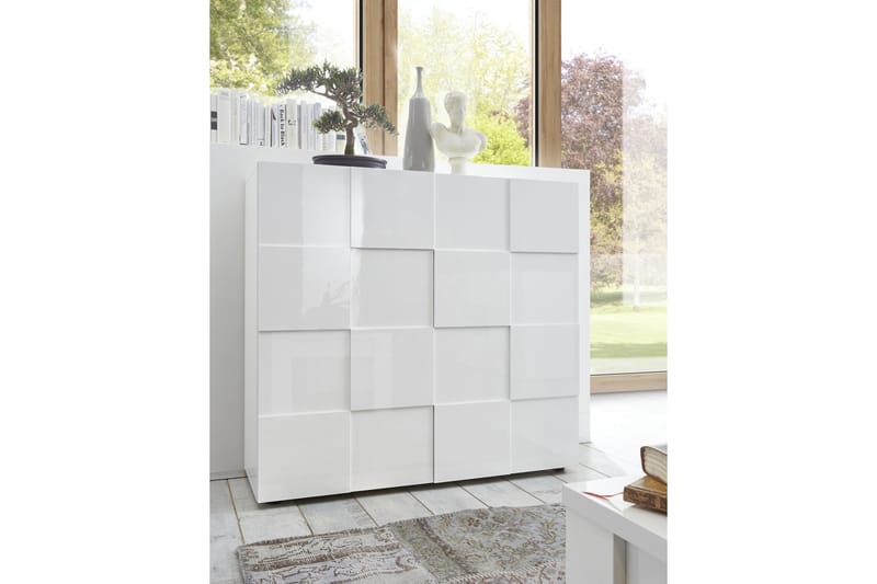 Highboard Tabor 121 cm - Hvit Høyglanslakk - Oppbevaringsskap