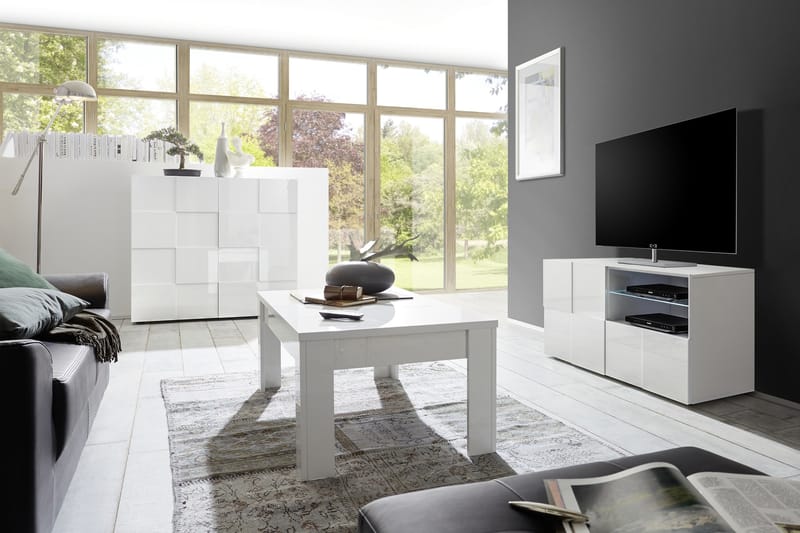 Highboard Tabor 121 cm - Hvit Høyglanslakk - Oppbevaringsskap