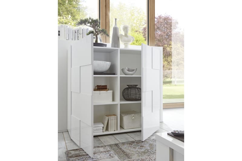 Highboard Tabor 121 cm - Hvit Høyglanslakk - Oppbevaringsskap