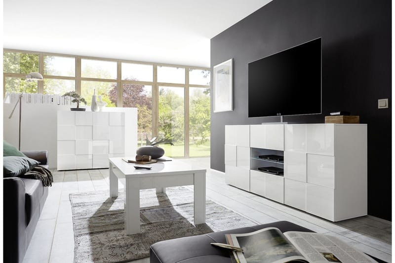 Highboard Tabor 121 cm - Hvit Høyglanslakk - Oppbevaringsskap