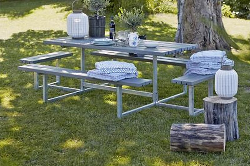 Basic bord- og benkesett komplett med 2 påbygginger - Grå - Piknikbord