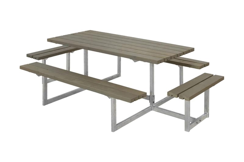 Basic bord- og benkesett komplett med 2 påbygginger - Grå - Piknikbord