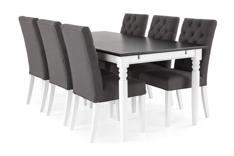Spisegruppe Hampton 190 cm Mahognifiner Hvit/Svart/Mørkgrå - 6 Emmie Stoler - Spisegruppe