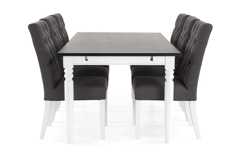 Spisegruppe Hampton 190 cm Mahognifiner Hvit/Svart/Mørkgrå - 6 Emmie Stoler - Spisegruppe
