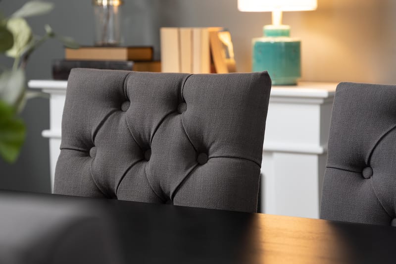 Spisegruppe Hampton 190 cm Mahognifiner Hvit/Svart/Mørkgrå - 6 Emmie Stoler - Spisegruppe