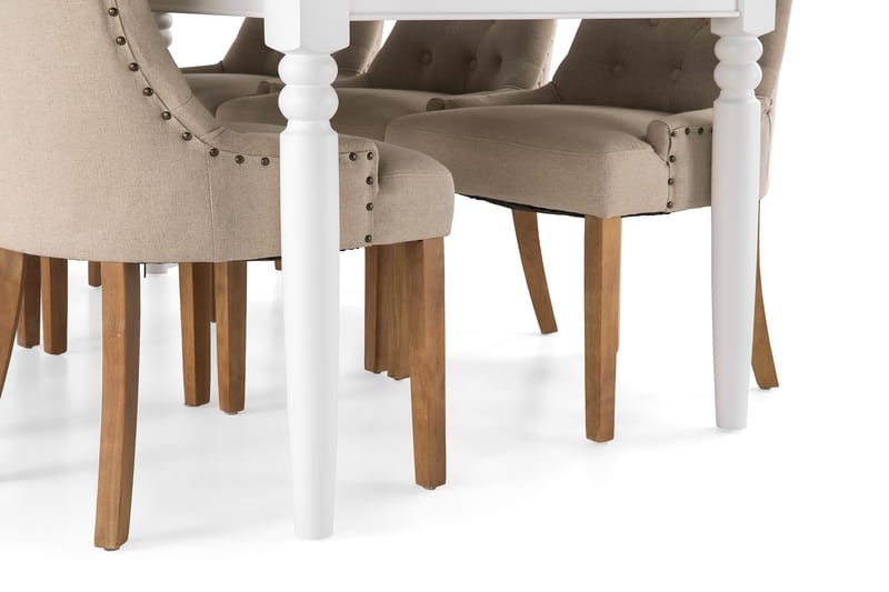 Spisegruppe Hampton 190 cm Hvit/Beige - 6 Ophelia Stoler Vintage - Spisegruppe