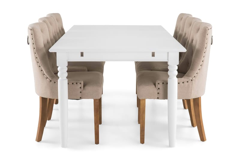 Spisegruppe Hampton 190 cm Hvit/Beige - 6 Ophelia Stoler Vintage - Spisegruppe
