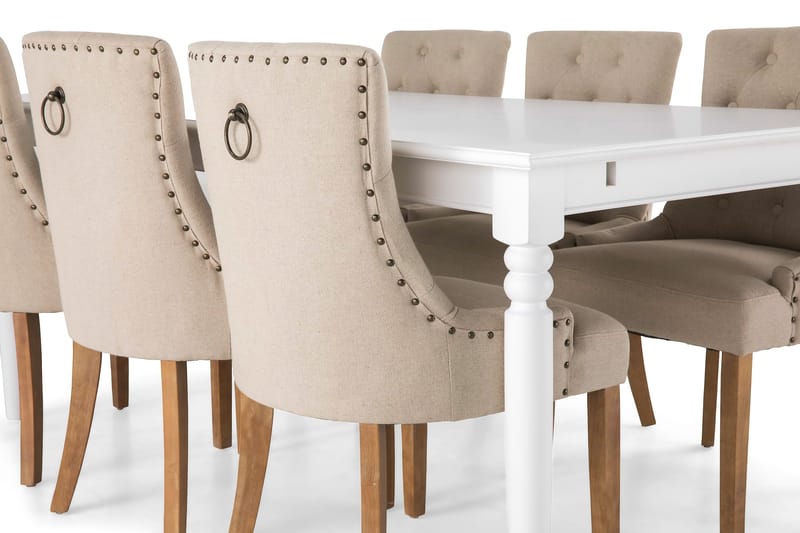 Spisegruppe Hampton 190 cm Hvit/Beige - 6 Ophelia Stoler Vintage - Spisegruppe