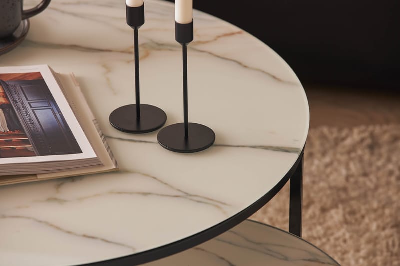 Settbord Grasp Marmorglass - Svart|Hvit - Settbord - Sofabord & salongbord