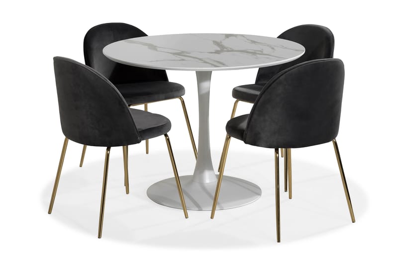 Severo Spisegruppe 100 cm Rund med 4 Gerardo Stoler Fløyel - Spisegruppe