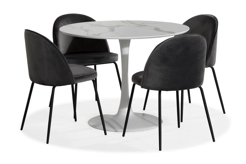 Severo Spisegruppe 100 cm Rund med 4 Gerardo Stoler Fløyel - Spisegruppe