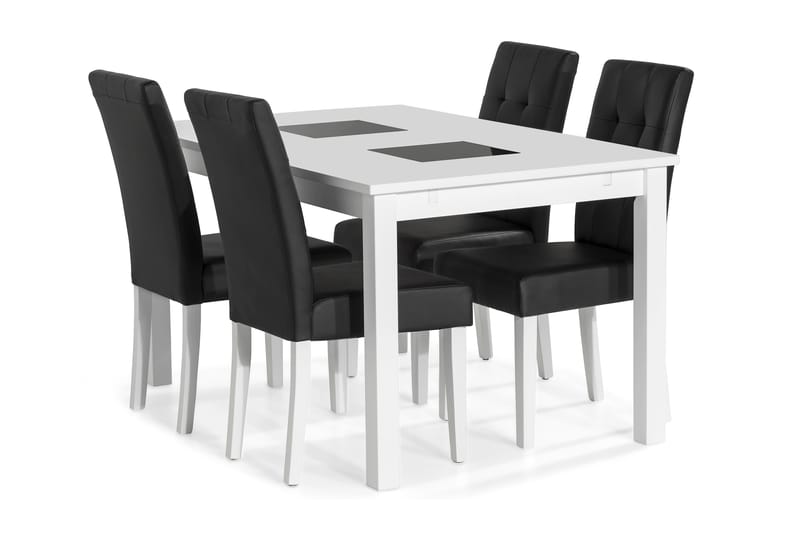 Spisegruppe Octavia Forlengningsbar 140 cm med 4 Leo Stol - Hvit|Svart PU|Hvit - Spisegruppe
