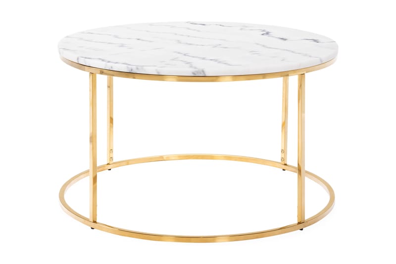 Sofabord Titania 80 cm Marmor - Hvit/Messing - Sofabord & salongbord