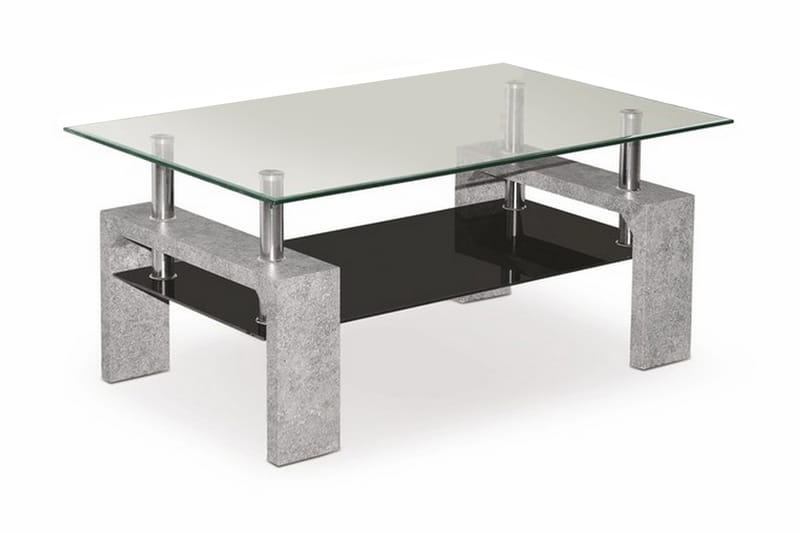 Sofabord Demitranila 100 cm med Oppbevaringshylle - Glass/Svart/Grå - Sofabord & salongbord
