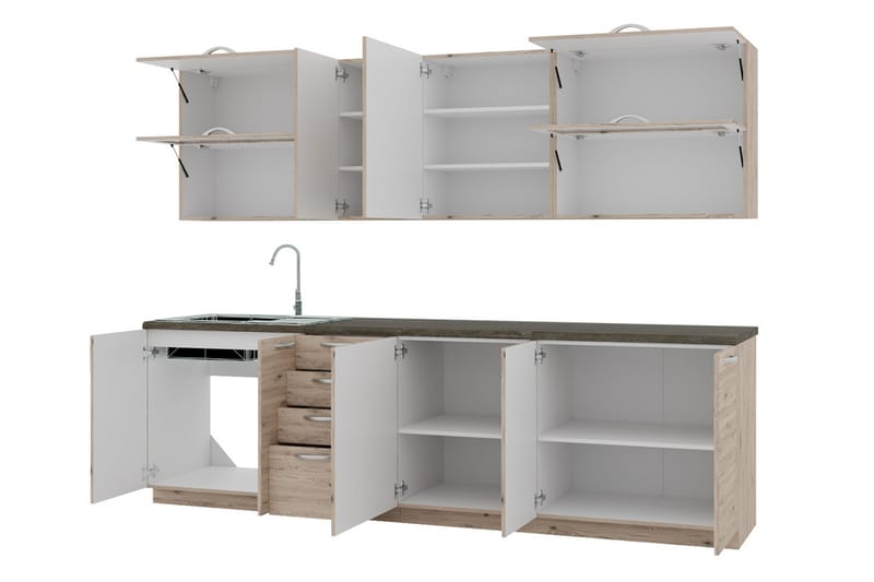 Kjøkkenmøbler Canejan 260 cm - Beige / Grå - Oppbevaringsskap