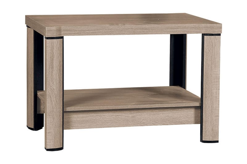 Sofabord Domineck 90 cm med Oppbevaringshylle - Eikefarge/Beige/Grå - Sofabord & salongbord