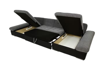 Dewitt Sovesofa med Dobbel Sjeselong 4-seter i Kunstlær - Svart / Grå - Møbler - Sofaer - Skinnsofaer