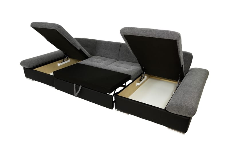 Dewitt Sovesofa med Dobbel Sjeselong 4-seter i Kunstlær - Svart / Grå - Møbler - Sofaer - Skinnsofaer