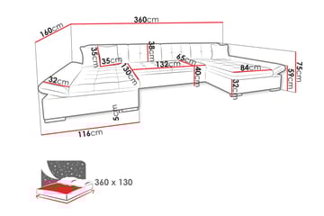 Dewitt Sovesofa med Dobbel Sjeselong 4-seter i Kunstlær - Svart / Grå - Møbler - Sofaer - Skinnsofaer