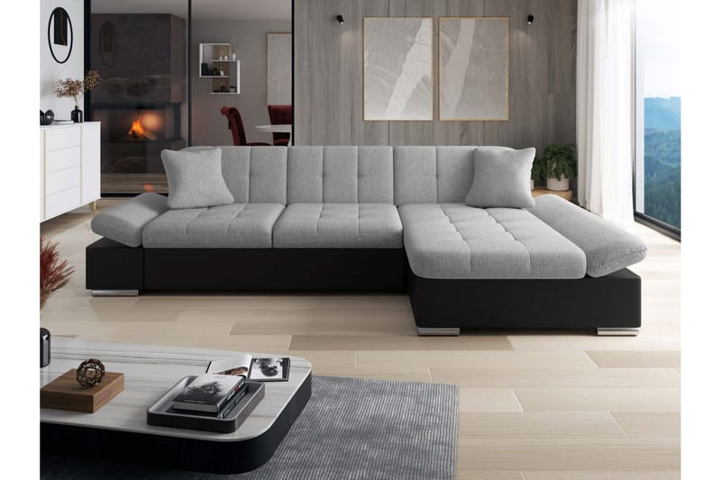 Djerra Sovesofa med Sjeselong 3-seter i Kunstlær - Svart / Grå - Møbler - Sofaer - Skinnsofaer