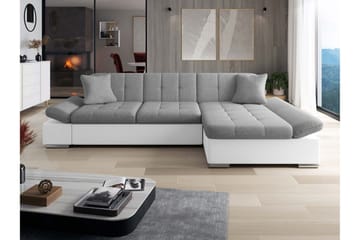 Djerra Sovesofa med Sjeselong 3-seter i Kunstlær - Hvit / Grå - Møbler - Sofaer - Skinnsofaer