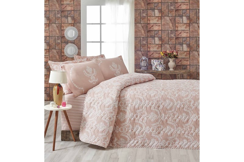 Sengeteppe Eponj Home Dobbelt 200x220+2 Putetrekk Quiltet - Rosa/Hvit - Sengeteppe enkeltseng - Sengetøy - Sengeteppe dobbeltseng - Sengeteppe