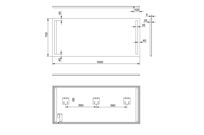 Allejaure Speil 160x70 cm - Sølv - Belysning - Baderomsbelysning - Baderomsspeil med belysning